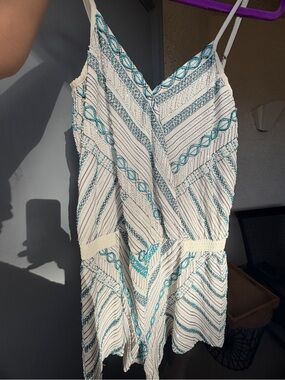 White/Teal Parker Romper Petite/Small Fit